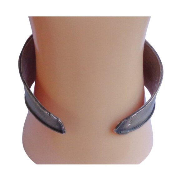 Signed SJ Blackened Gold 925 Cuff Bracelet Modernist Cutout Holes Polkadot Edgy - Picture 3 of 7